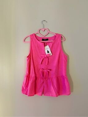 Bright Pink Sleeveless Peplum Top with Front Bows